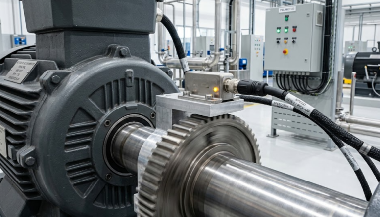 Pick-up Magnético Um sensor pick-up monitorando a rotação de um eixo de motor de grande porte